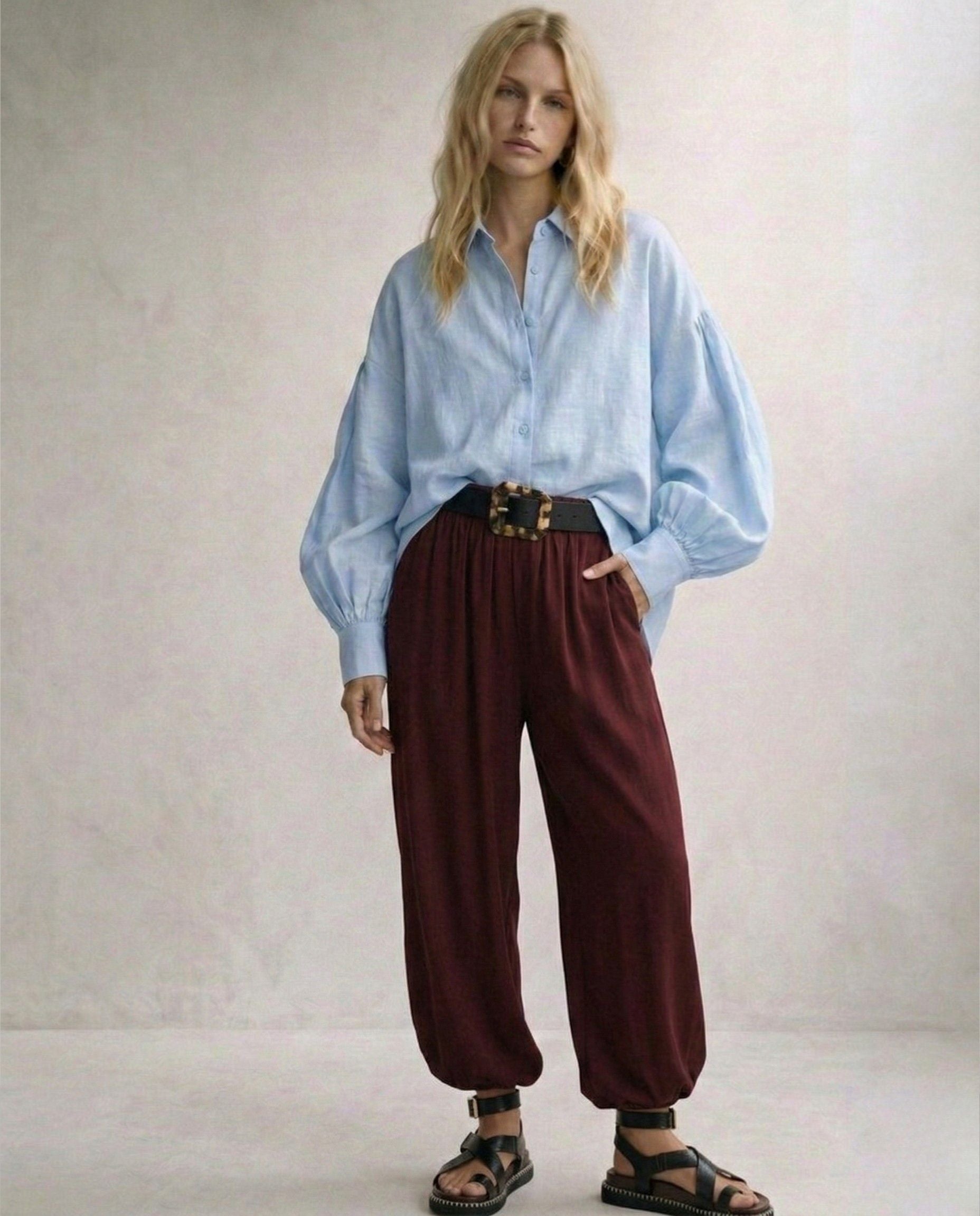 Camisa Lino Volumen Azul (Pre-venta)