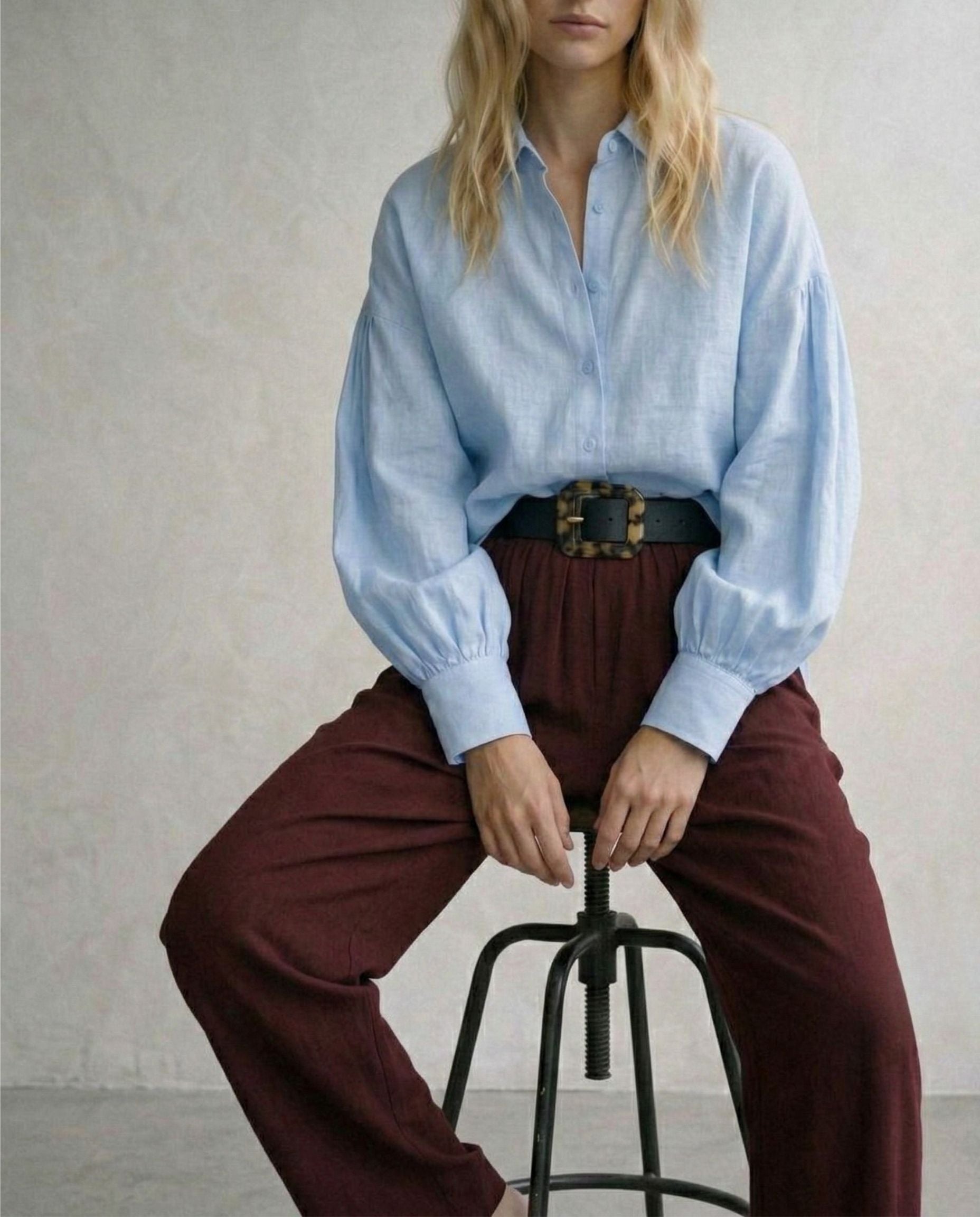 Camisa Lino Volumen Azul (Pre-venta)