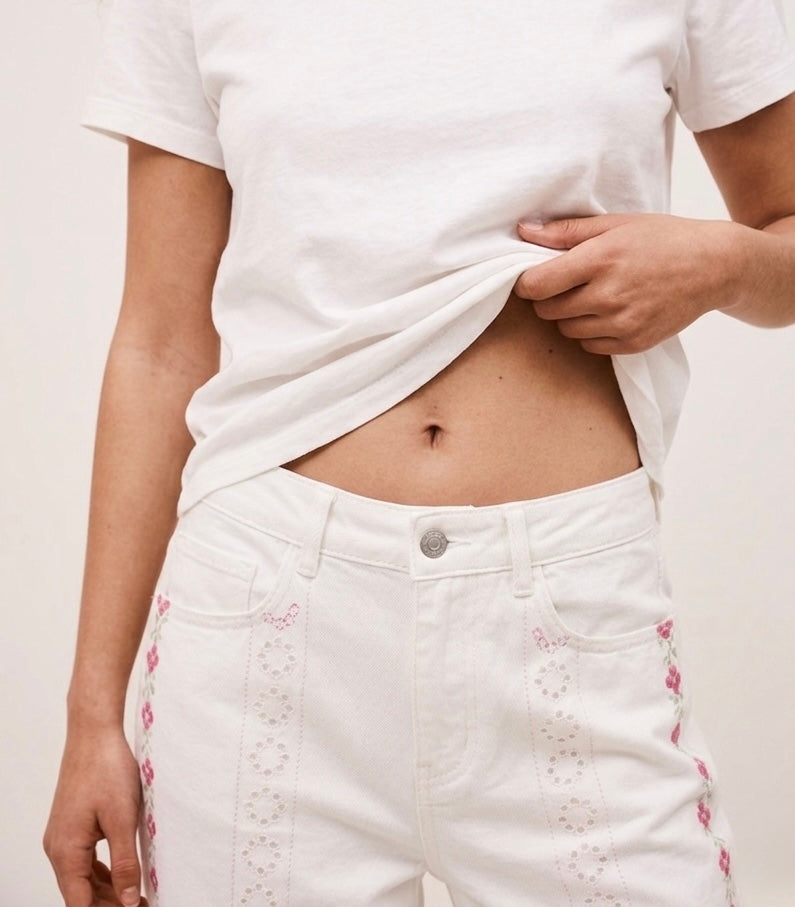 Jeans Wide Leg Bordados
