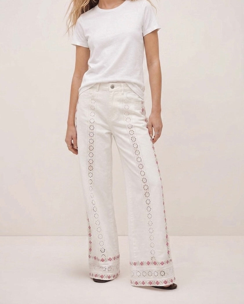 Jeans Wide Leg Bordados