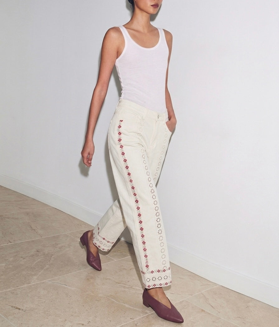 Jeans Wide Leg Bordados