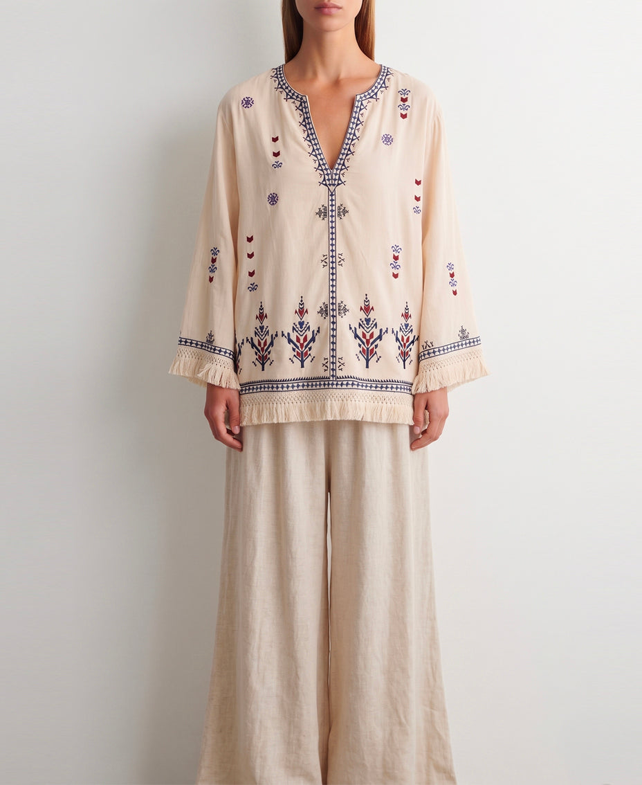 Blusa bordada flecos (PRE-ORDER)