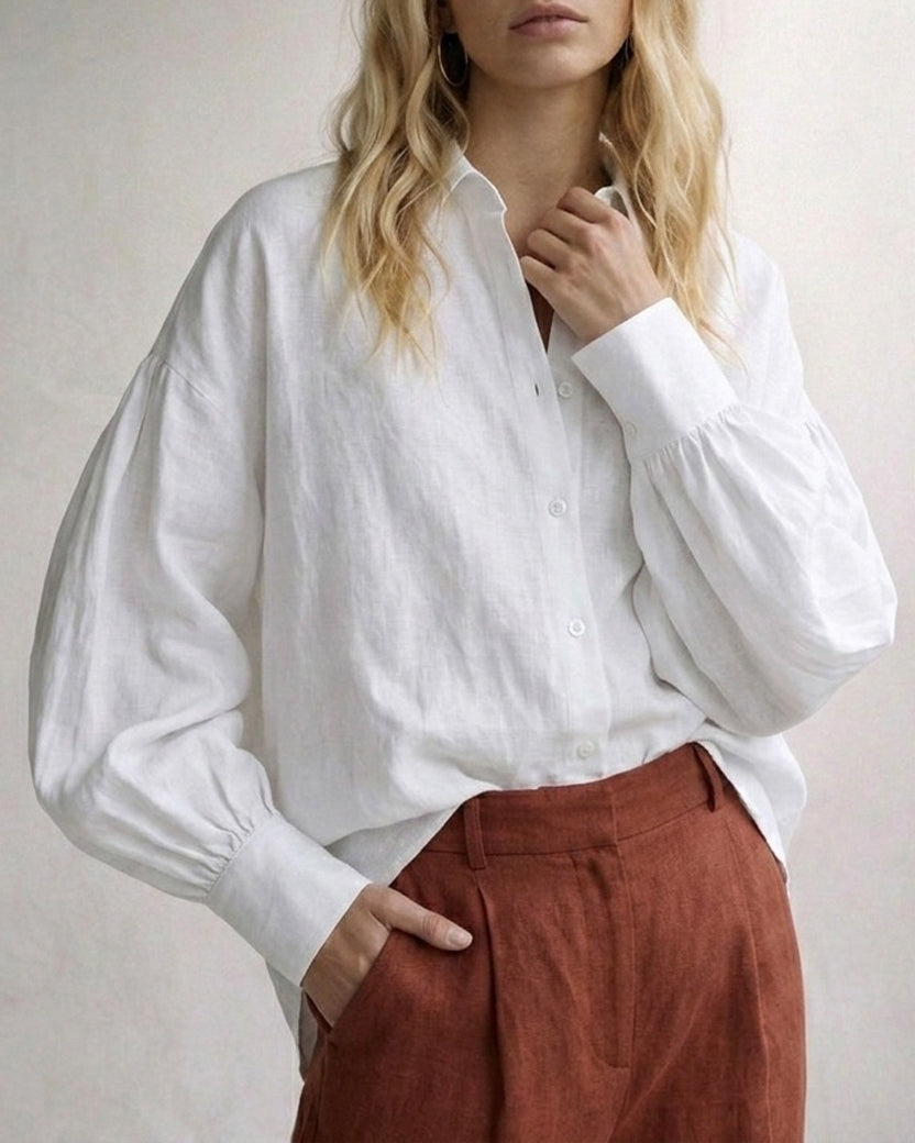 Camisa Lino Volumen Blanca (Pre-venta)