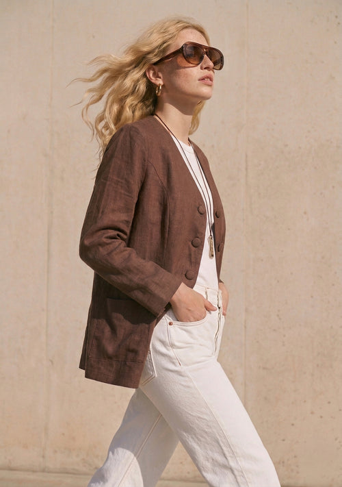 Blazer lino chocolate (PRE-VENTA)